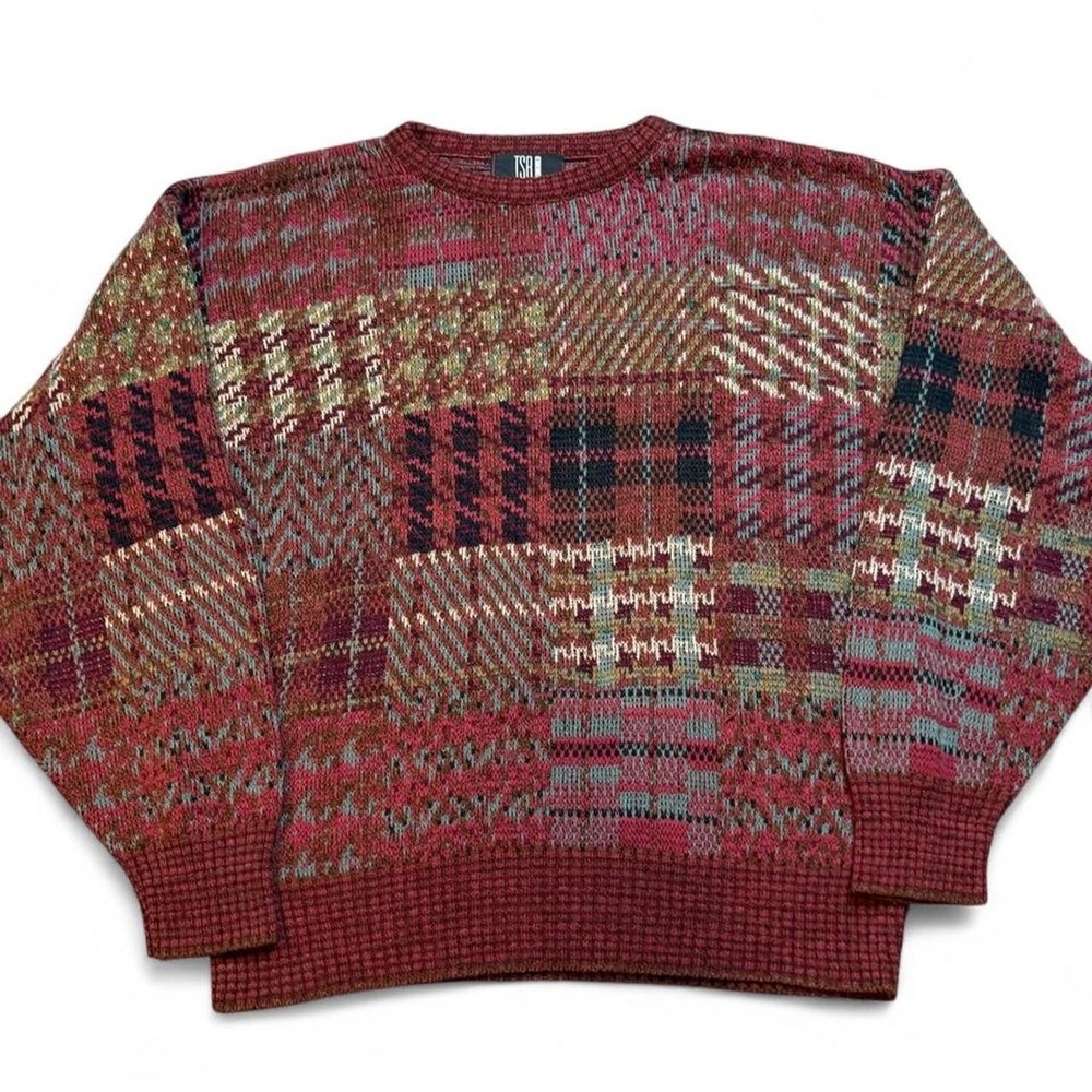 Vintage 90s TSR USA knitted geometric grandpa grunge sweater size large